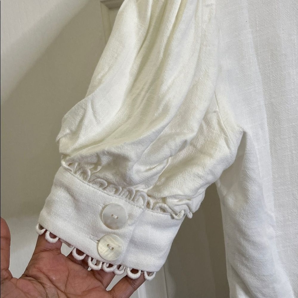 Lulus Uncommon Charm Ivory Lace Button-Up Big Collar Puff Sleeve Top M Boho NWT - Picture 10 of 12